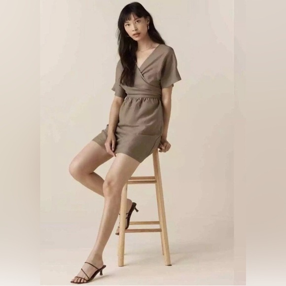 Vetta | Capsule The Convertible Wrap Mini Dress Khaki Small Minimalist Linen - Picture 3 of 13